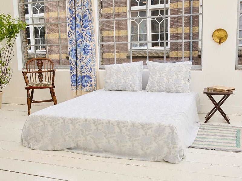 summer sheet cotton blue aster print