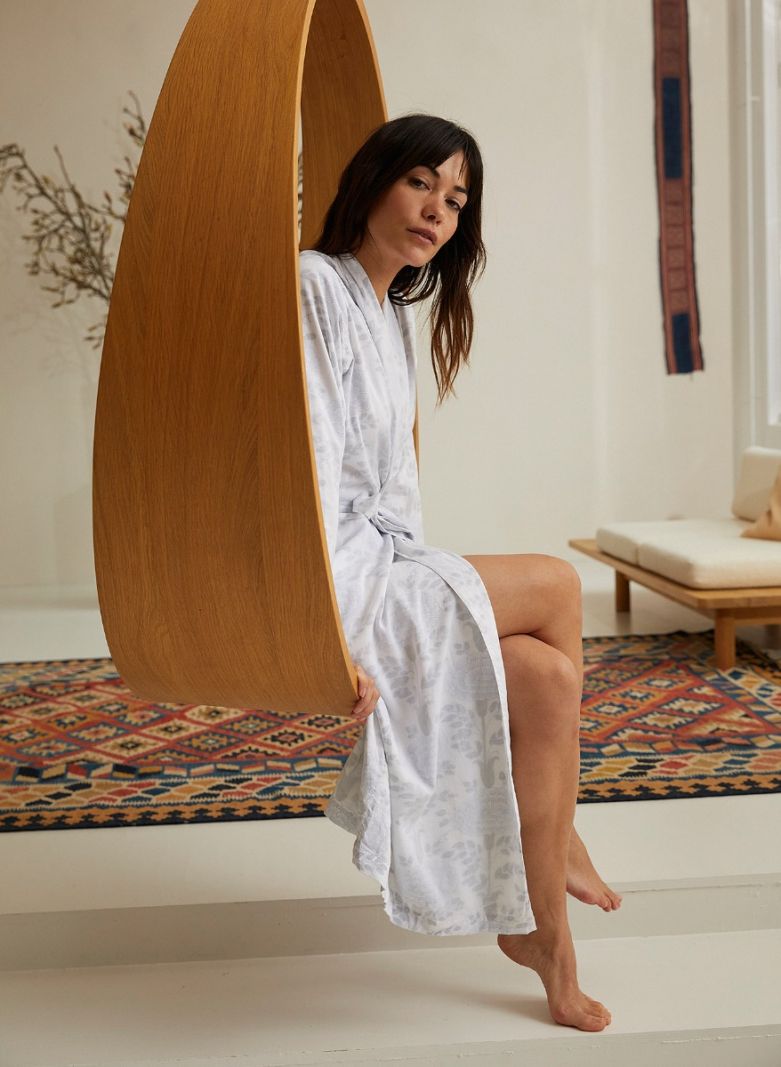 Female's Dressing Gown - Blue Aster in , in size , made of soft cotton for 