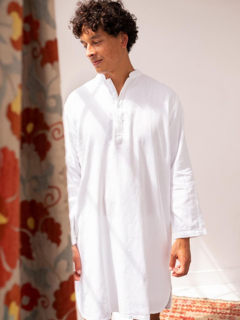 Male's Nightshirt - White in White, in size , made of soft cotton for 