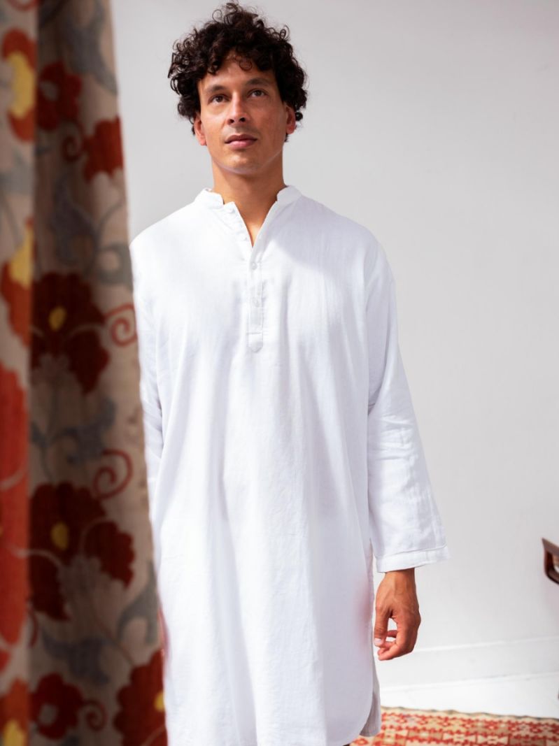 Male's Nightshirt - White in White, in size , made of soft cotton for 