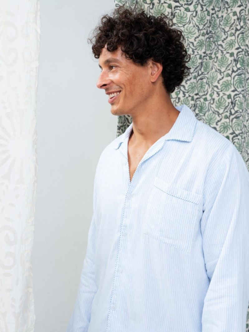 Male's Pyjama - Blue Stripes in , in size , made of soft cotton for 