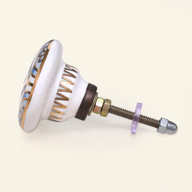 Drawer and Door Knobs - Gold Blue Ceramic