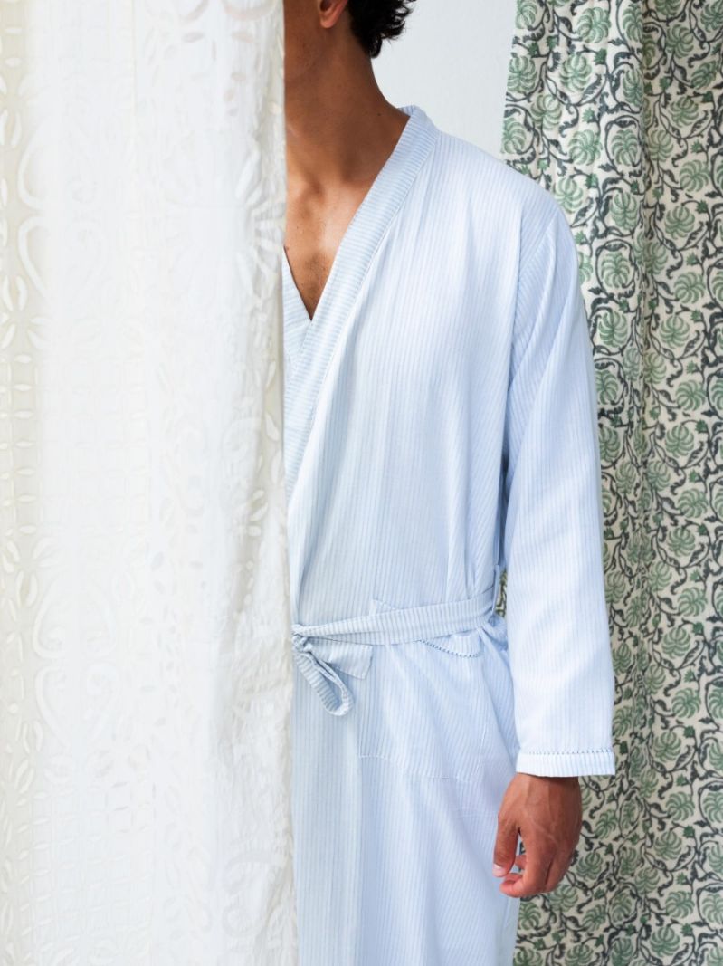 Robe de chambre - Blue Stripes - La Collection Coton Cachemire