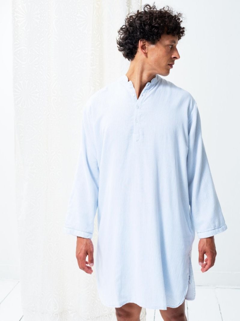 Chemise de nuit - Blue Stripes - La Collection Coton Cachemire