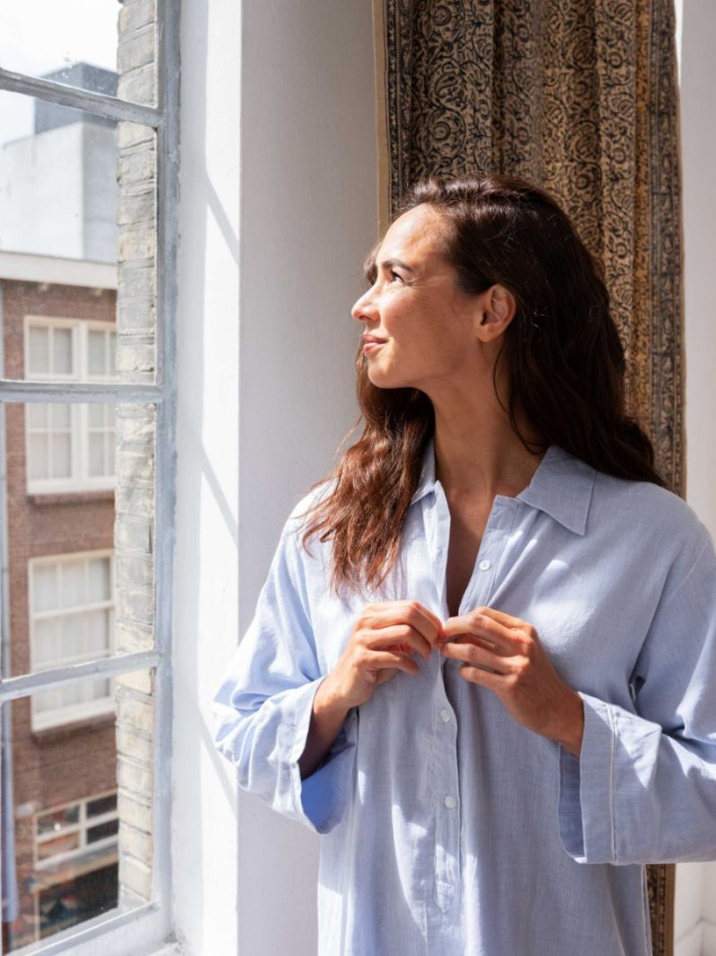 Chemise de Nuit - Bleu - La Collection Coton Cachemire