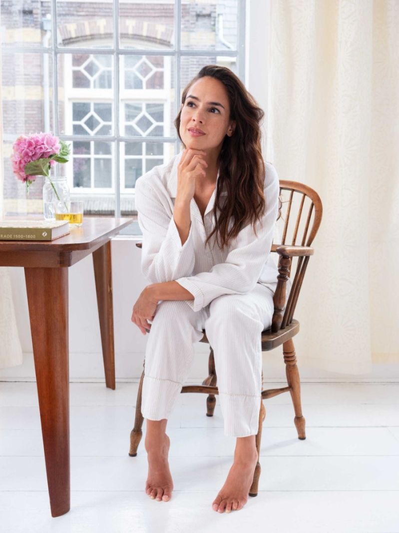 Pyjamas - Beige Stripe - The Cotton Cashmere Collection